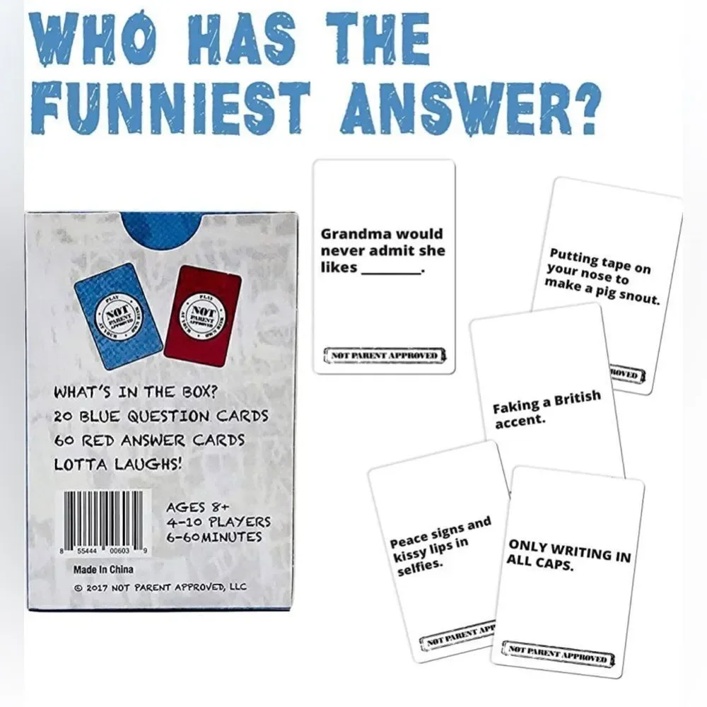 NWT! Not Parent Approved, Kids/Family, Card Game with 2-Expansion Packs. Ages 8+